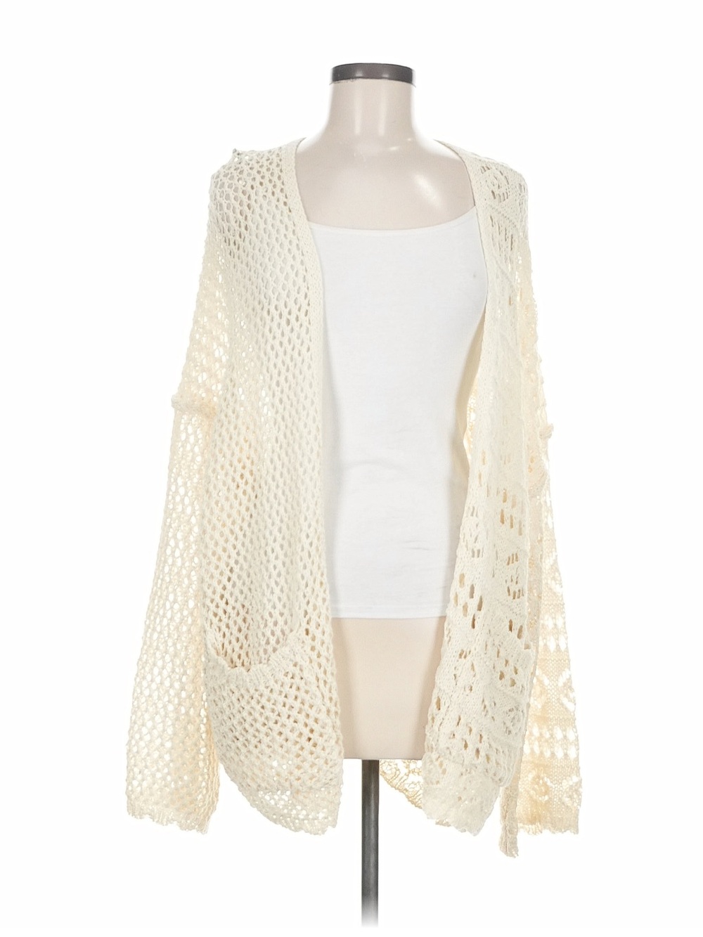 New: POL Lightweight Boho Mixed Pattern Open Knit Crochet Cardigan• Medium